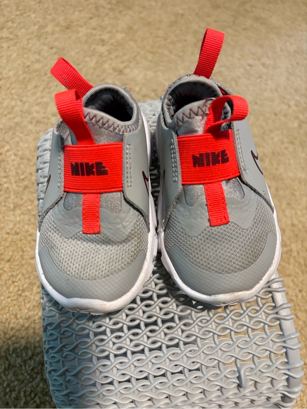 Nike Kids Gray Sneakers with Bright Red Accents